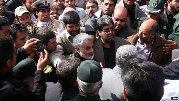 Qasem Soleimani attends the funeral of an Iranian soldier killed in Syria