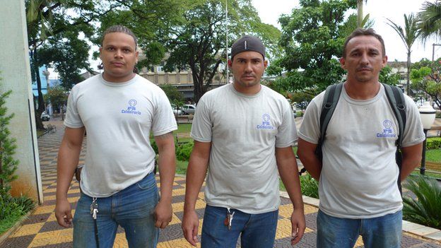 Workers Rafael Rocha Gomes, Jose Edval da Silva and Evaldo Barbosa Araujo (from left to right)