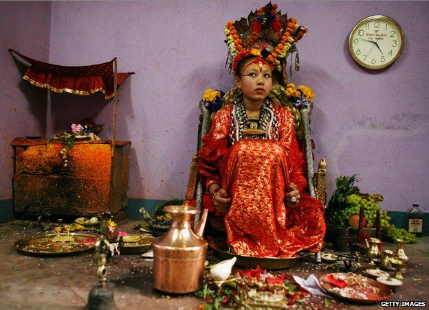 Chanira Bajracharya pictured in 2007, waiting in the Puja room in Patan, Nepal
