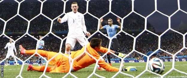 Wayne Rooney's first goal at a World Cup finals put England level.