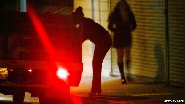 A driver looks for prostitutes in Pomona, California
