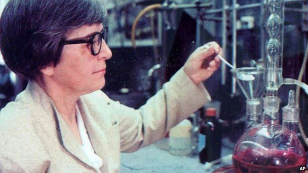This undated photo made available by DuPont shows chemist Stephanie Kwolek at the DuPont Labs in Delaware.