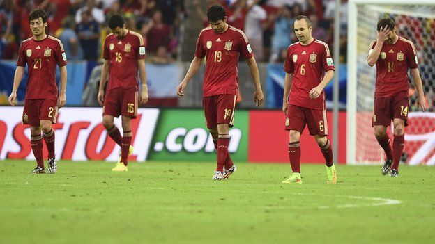 A dejected Spain on the way to being knocked out of the World Cup