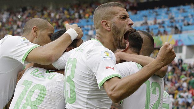Algeria players celebrate during the win over South Korea