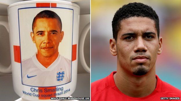 Barack Obama on England mug (left) and England defender Chris Smalling