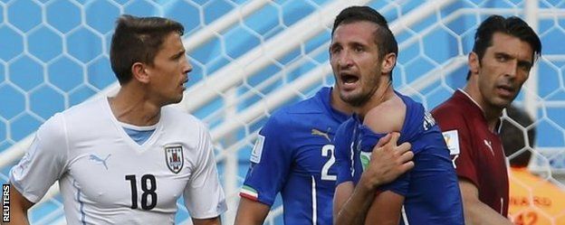 Giorgio Chiellini was incensed after the incident, which happened just before Uruguay scored