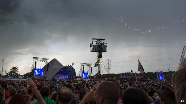 Glastonbury: Power back on after lightning shuts stages - BBC News