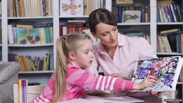 Woman helping a child