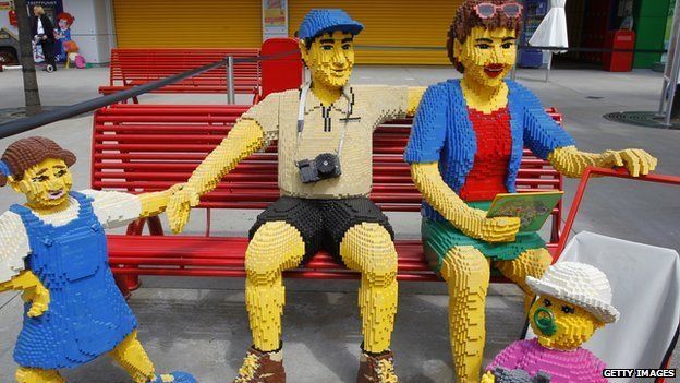 Lego family on bench