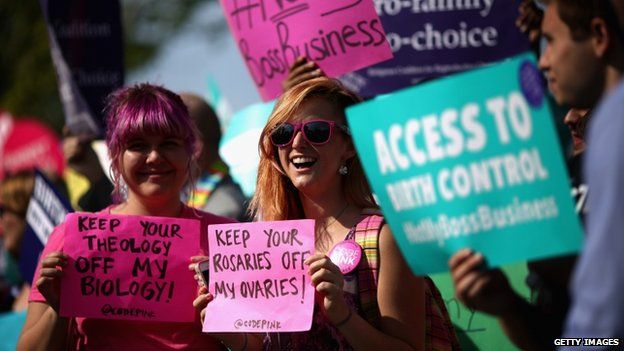 Supporters of employer-paid birth control rallied in front of the Supreme Court in Washington on 30 June 2014
