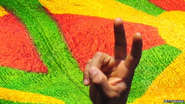 A protester gestures at a rally in Istanbul