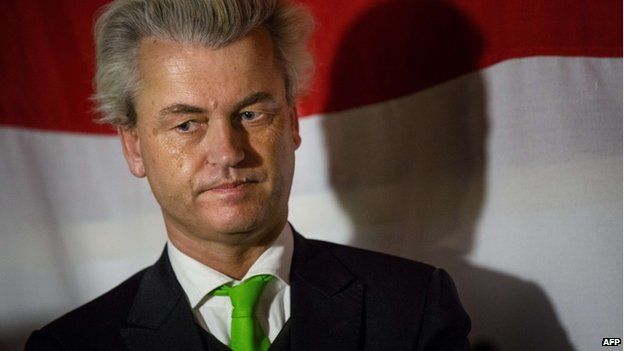 Dutch right-wing PVV leader Geert Wilders attends a meeting in a bar in Scheveningen, the Netherlands, on 22 May 22