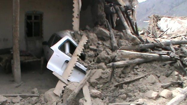 Wreckage of housing in one district in North Waziristan near the Afghan border