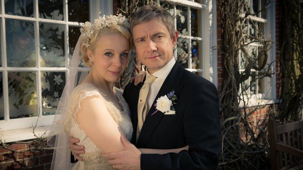 Amanda Abbington and Martin Freeman in Sherlock