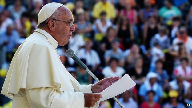 Pope Francis giving a speech in southern Italy