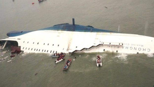 In this April 16, 2014 file photo, released by South Korea Coast Guard via Yonhap News Agency, South Korean rescue team boats and fishing boats try to rescue passengers of the sinking Sewol ferry, off South Korea"s southern coast, near Jindo, south of Seoul.