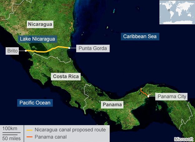 Map of Nicaragua and Panama