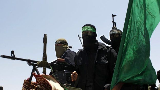 Izz al-Din al-Qassam Brigades fighters in Deir al-Balah (30 June 2014)