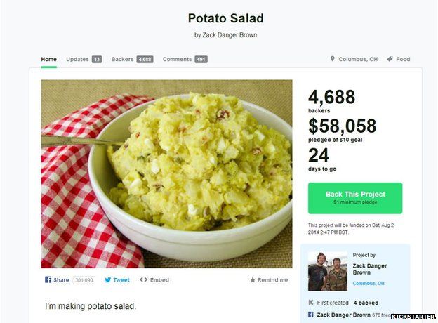 A screen grab of the potato salad on Kickstarter