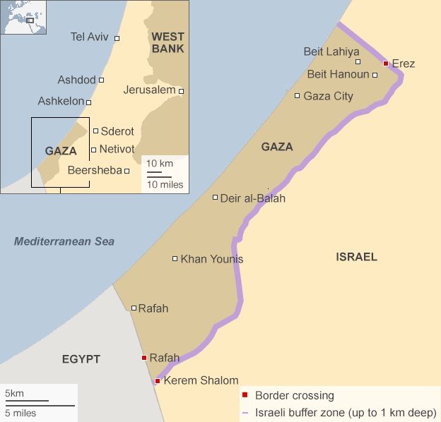 Map of key locations in Gaza