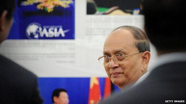 Myanmar President Thein Sein visits a photo exhibition marking the 60th Anniversary of the 'Five Principles of Peaceful Coexistence' at Diaoyutai State Guesthouse on 29 June 2014 in Beijing, China.