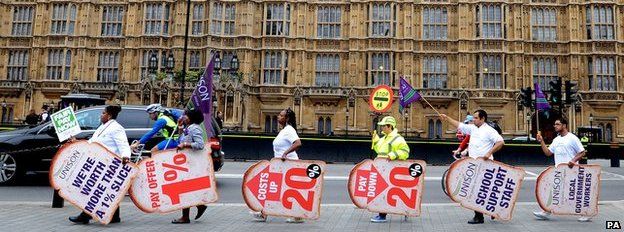 Unison workers demonstrate outside parliament