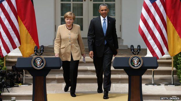 German Chancellor Angela Merkel (left) and US President Barack Obama (right) appeared in Washington on 2 May 2014