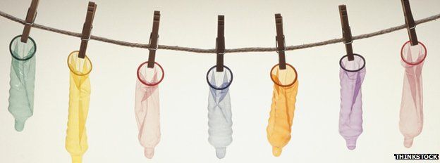 Washing line of condoms