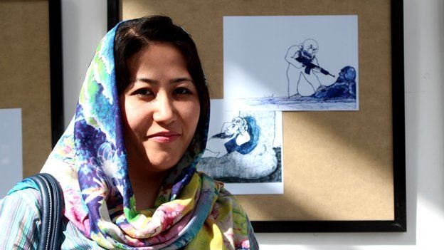 Visitor Zubaida Taheri says the cartoons offer a fresh look on life