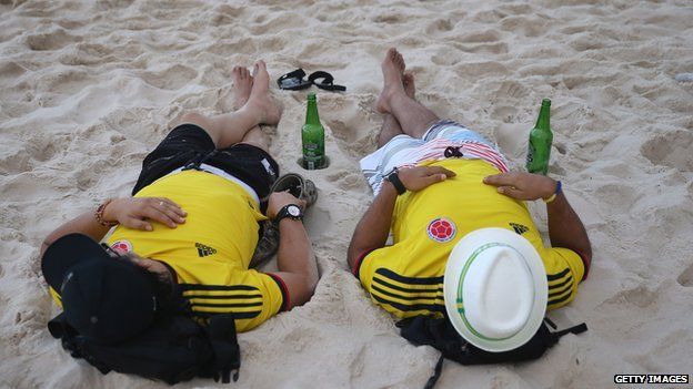 Colombia fans sleeping on Copacabana beach