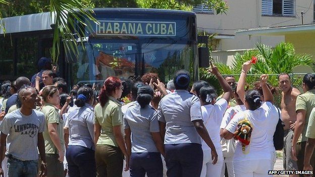 Cuba's Ladies in White opposition members were arrested on 13 July 2014 during a march in Havana.