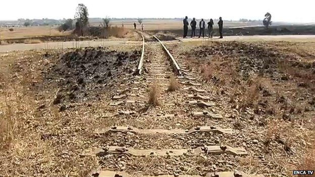 Empty trackbed left by metal thieves in Nigel, Gauteng Province, in July 2014