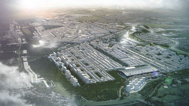 Artists impression of a design by Rick Mather Architects of Heathrow City