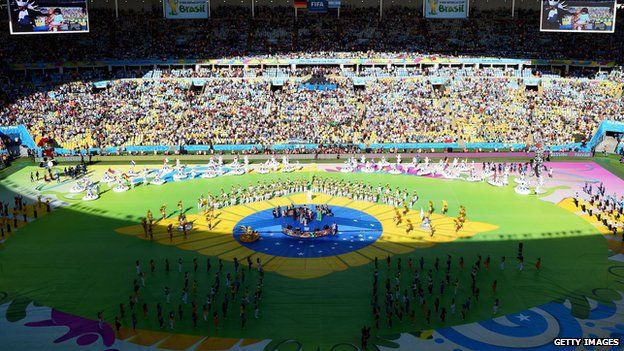 A general view of the closing ceremony prior to the 2014 FIFA World Cup Brazil Final match between Germany and Argentina at Maracana on July 13
