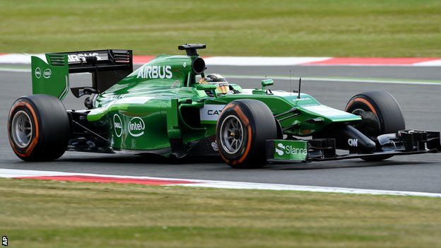 Caterham's F1 driver Kamui Kobayashi in action during the second practice session before the British Grand Prix