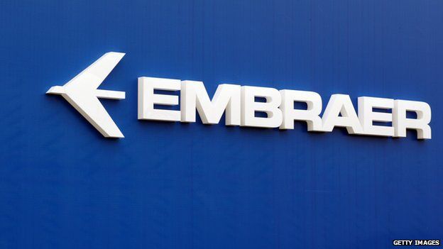 The logo of Brazil's aircraft manufacturer Embraer