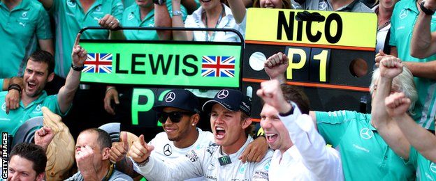Lewish Hamilton and team-mate Nico Rosberg after the Austrian Grand Prix