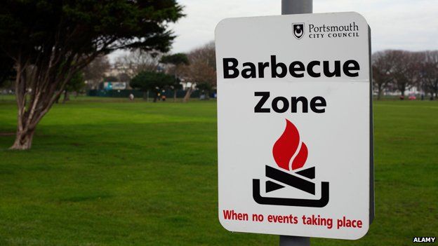 Sign reads: "Barbecue zone"