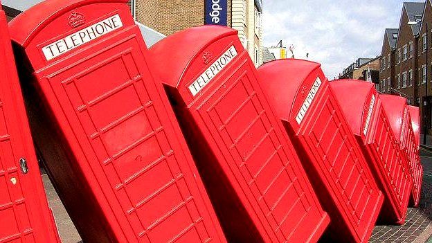 A Kingston landmark since December 1989, the twelve tumbling phone boxes are an artwork called "Out of Order". It's one of the earliest works of David Mach, a Royal Academician and a leading figure in contemporary "site specific sculpture".