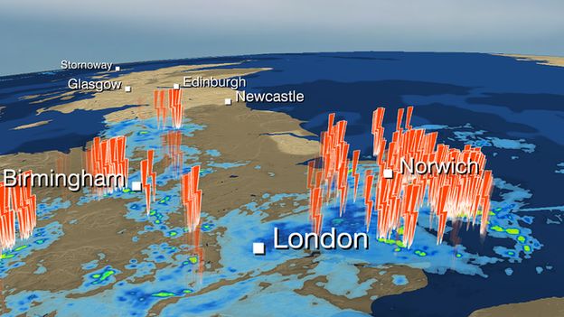 BBC Weather graphic of lightning storms