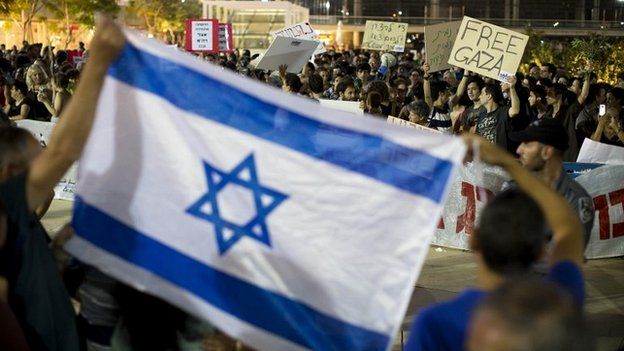 Rival groups of activists are separated by Israeli police in Tel Aviv - 19 July 2014