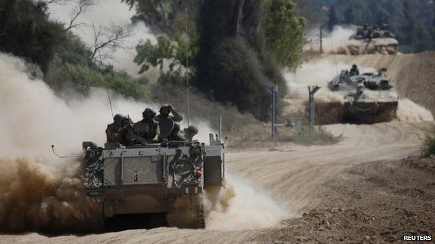 Israeli soldiers near the border with Gaza
