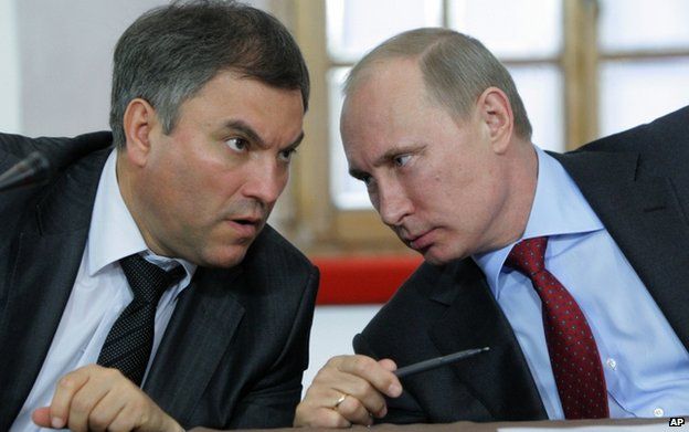 File pic of Vyacheslav Volodin with President Putin in 2011