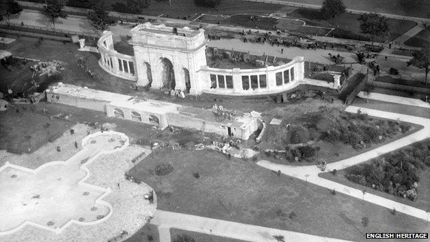 The War Memorial and Memorial Gardens under construction in Nottingham