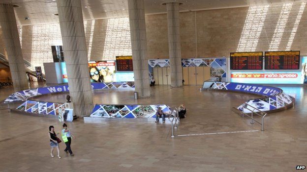 Empty arrival lounge of Ben Gurion international airport, near Tel Aviv, on 23 July 2014
