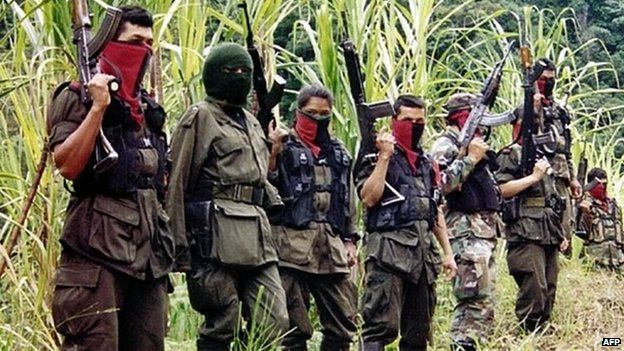Members of the Colombian National Liberation Army(ELN) near the border town of Cucuta, Dec 1999