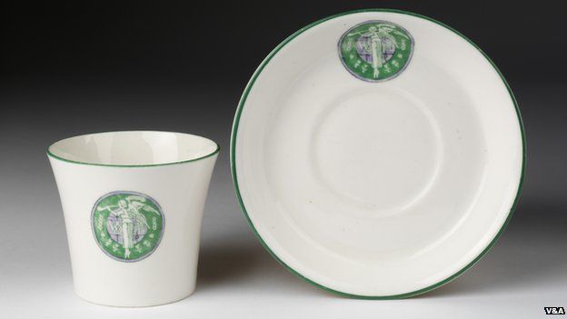 Bone china with emblem of Women's Social and Political Union (WSPU)