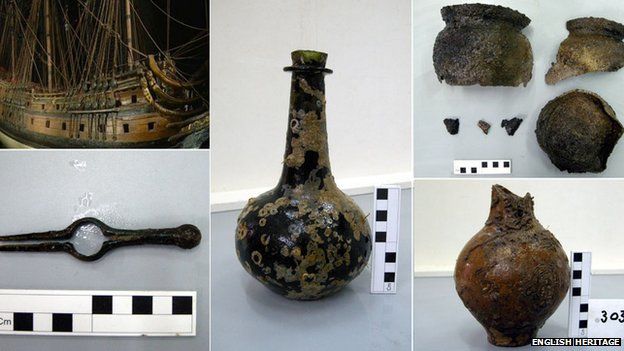 Objects found in the wreck of 'The London'