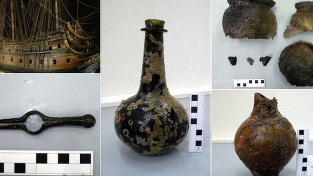 Objects found in the wreck of 'The London'
