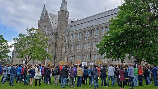 A demonstration at Norway's University of Science and Technology in support of the Iranian students, June 2014